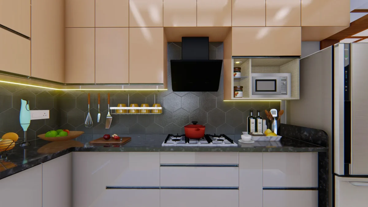 L SHAPED ACRYLIC FINISH MODULAR KITCHEN